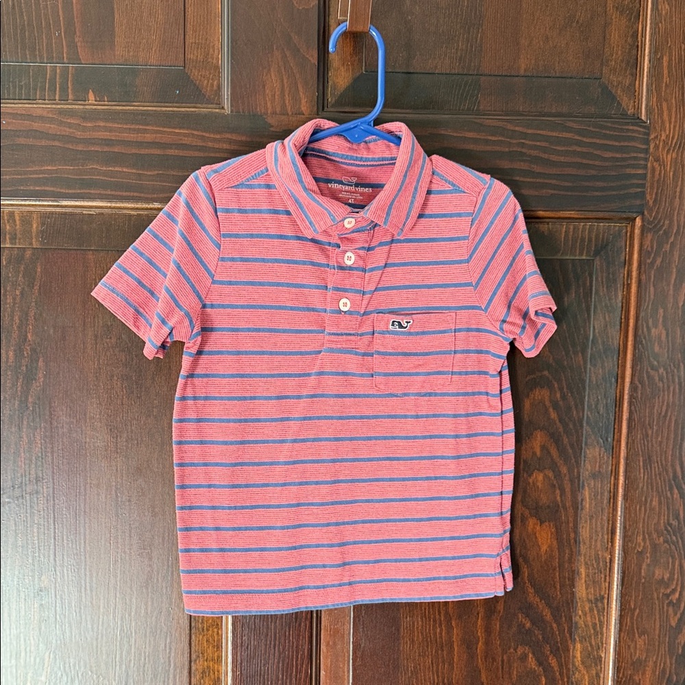 Vineyard Vines Kids Polo - Coral and Navy Stripes